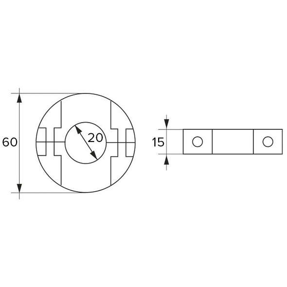 Anodo anulare per assi D. 60/20 mm.