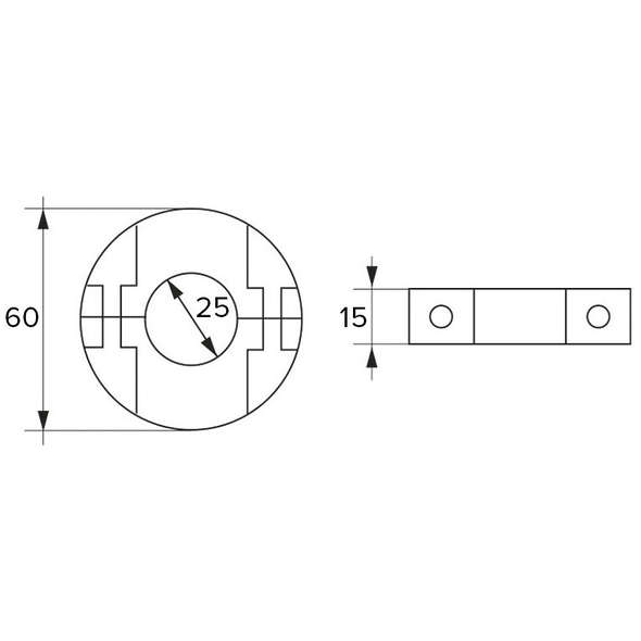 Anodo anulare per assi D. 60/25 mm.