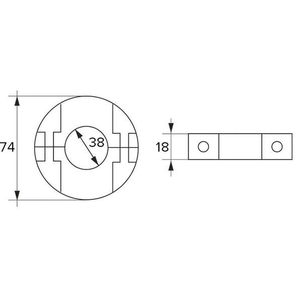Anodo anulare per assi D. 74/38 mm.