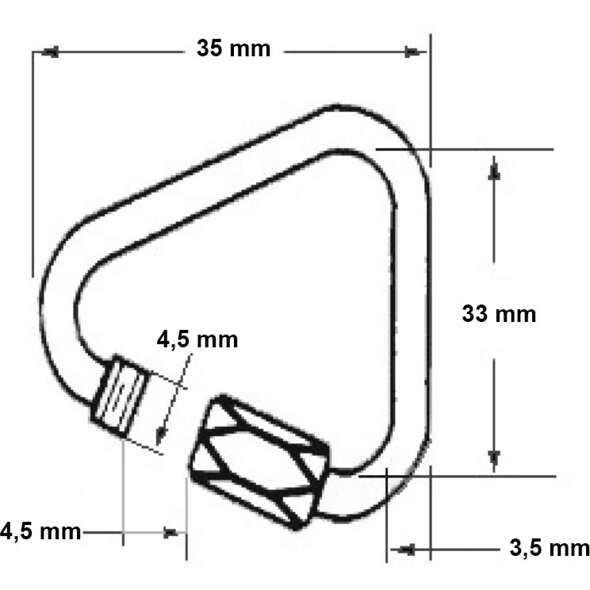 Moschettone a delta inox con vite mm. 3,5