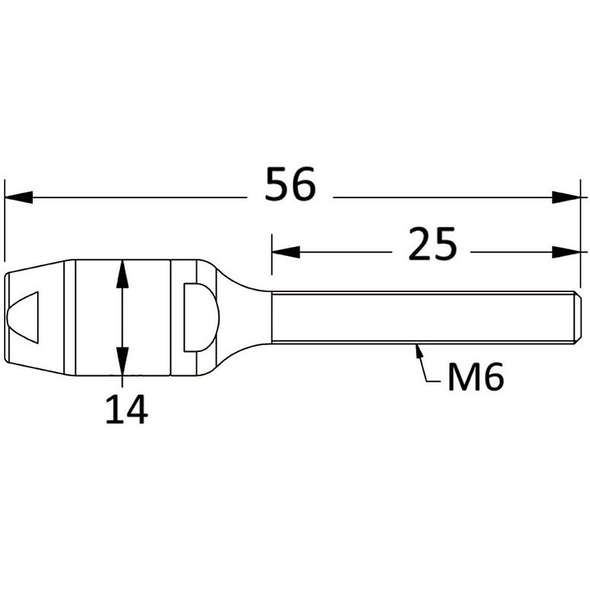 Terminale filettato per draglie tessile Ø 4 mm.