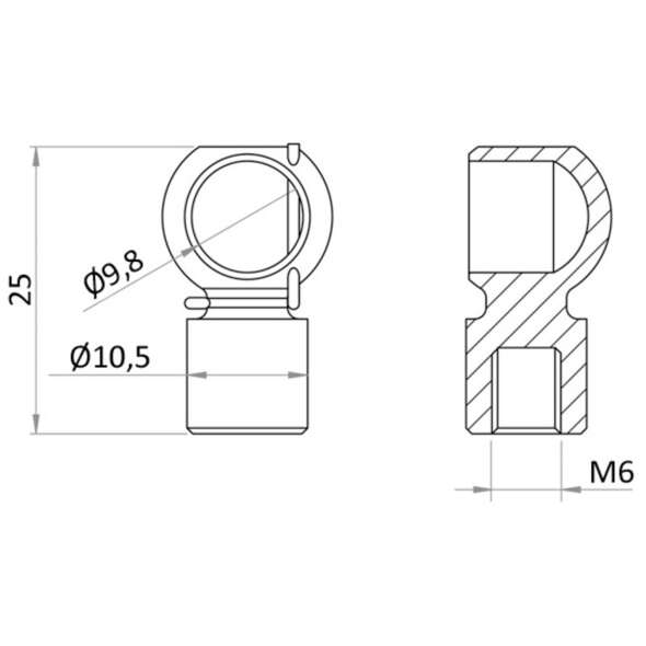 Testina inox sfera di ricambio per molle a gas - 10 mm